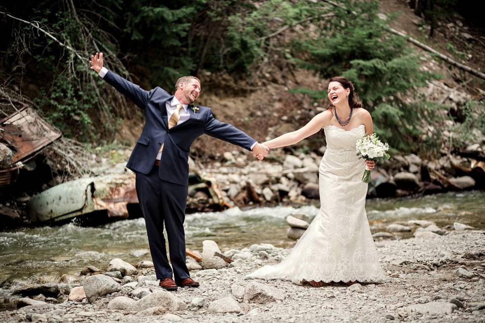 Newlyweds by the river