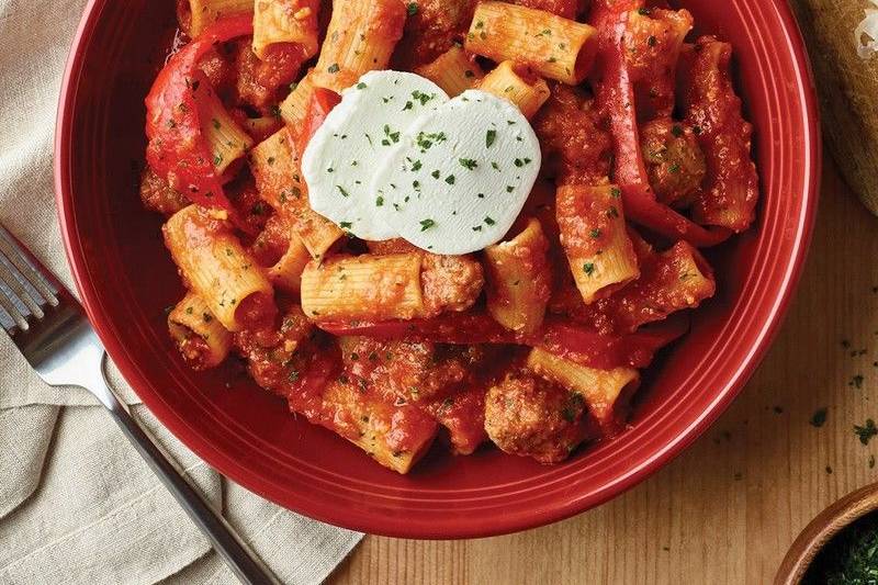 Rigatoni Campagnolo topped with warm Caprino Cheese.