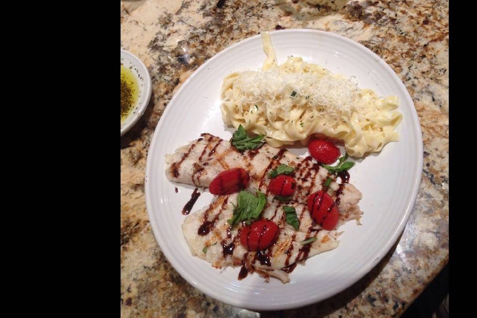 Wood Grilled Tilapia paired with Fettuccine Alfredo