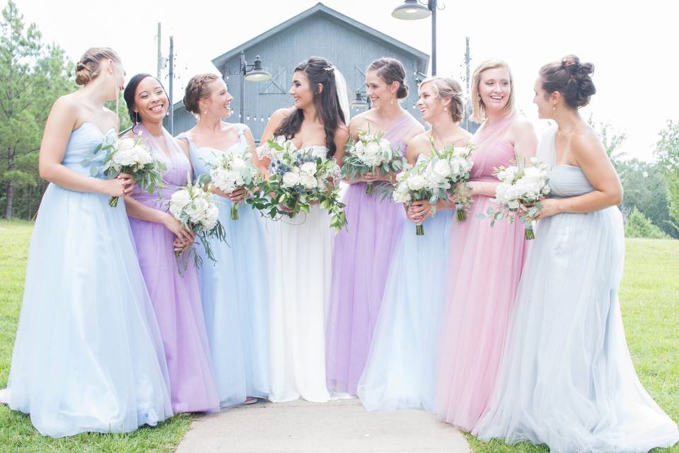 Pastel wedding party gowns