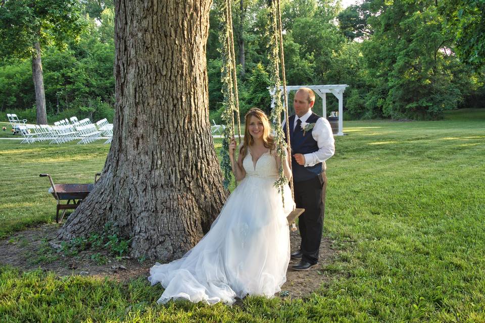 Bride on the tree swing