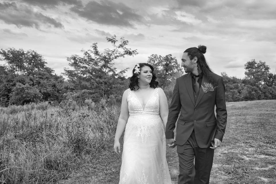 Bride and Groom take a walk