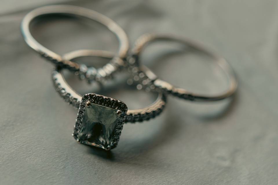 2 wedding bands and engagement