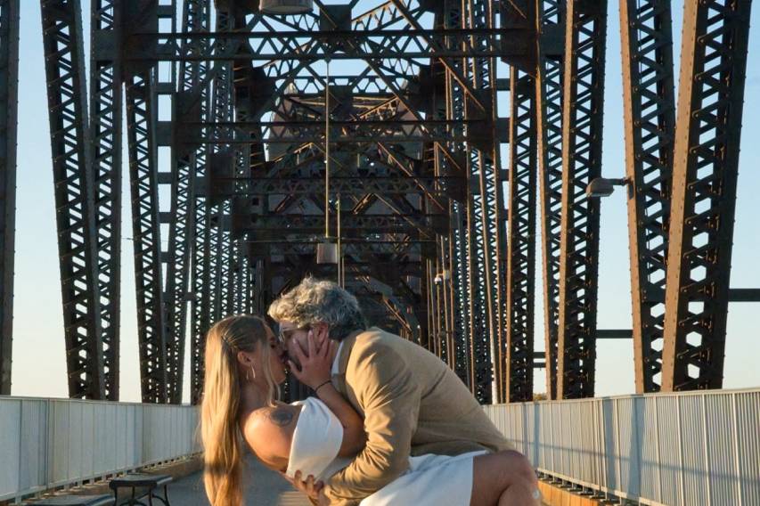 Posed couple on bridge