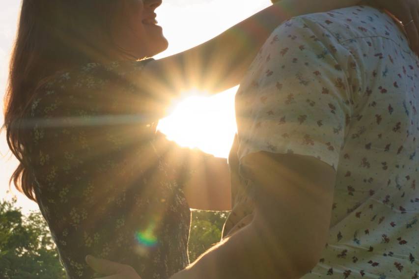 Sunshine beaming through hug