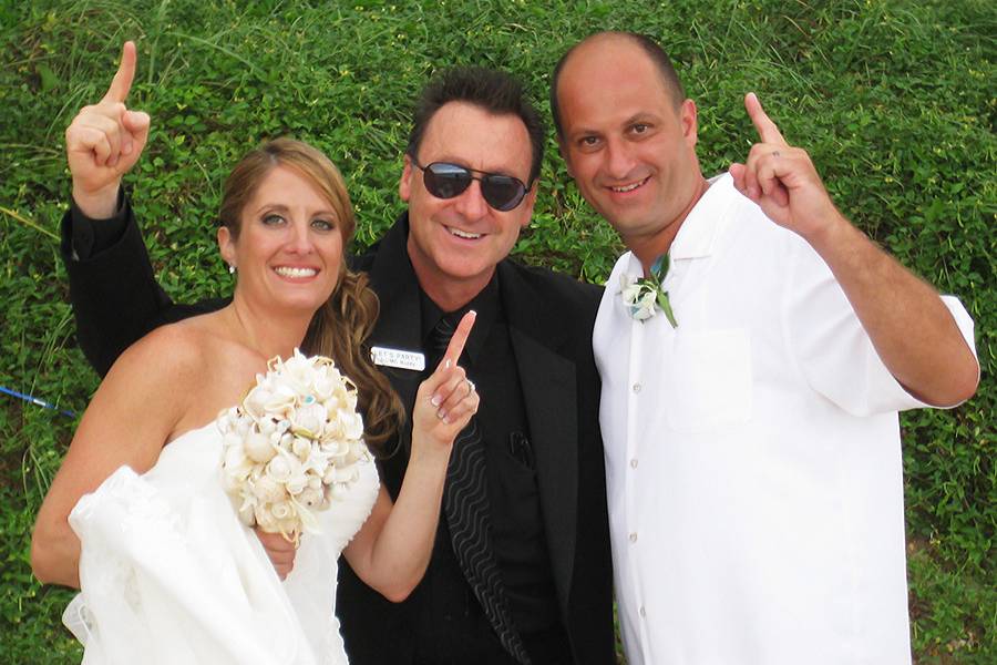 DJ Buddy & DJ Adonis of Let's Party! DJs & Entertainment with one of our Happy Couples at Pavilion Grille Boca Raton.