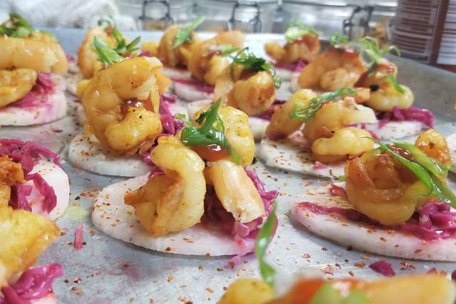 Shrimp on Radish Tostada