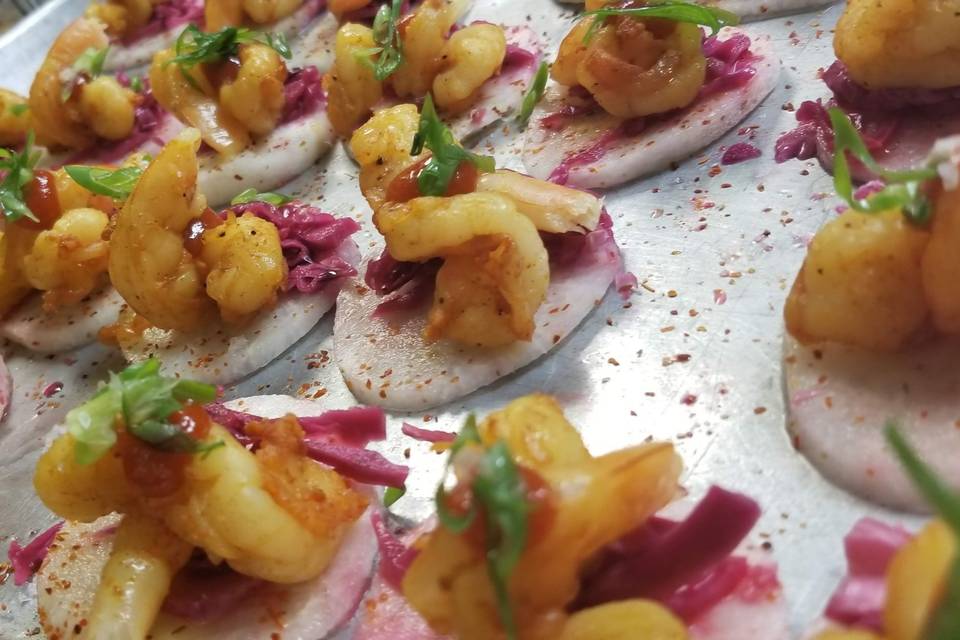 Shrimp on Radish Tostada 1