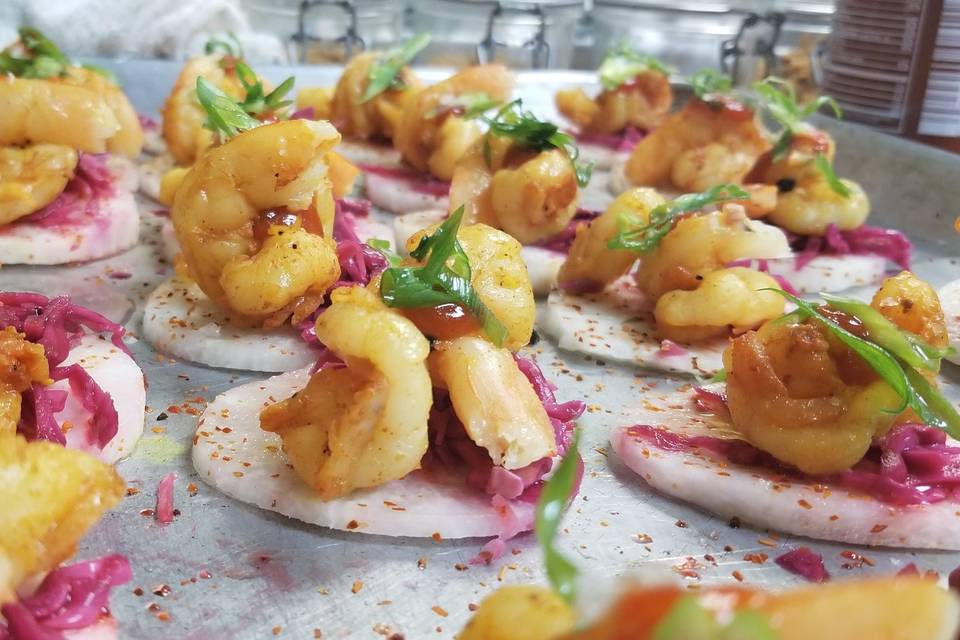 Shrimp on Radish Tostada