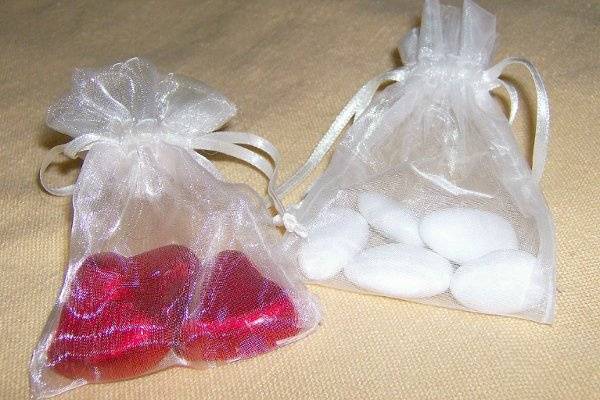 Foil chocolate hearts in a sheer bags