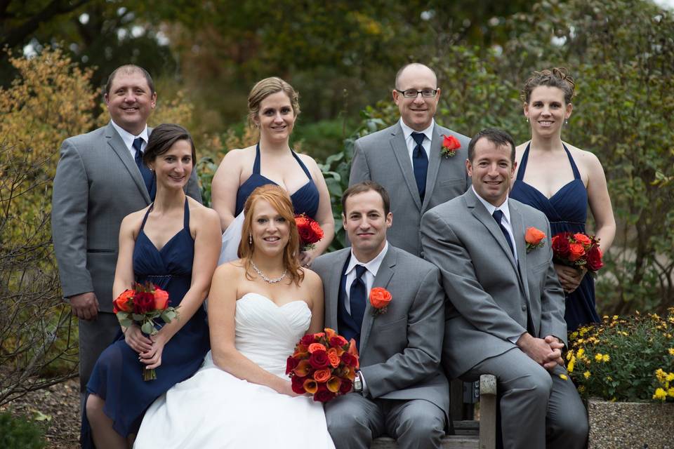 Bridal bouquet, bridesmaids' bouquets, and boutonnieres designed by L.A. Flowers, Inc.Beautiful photo taken by Lena Lee Photography: http://www.lenaleephotography.com