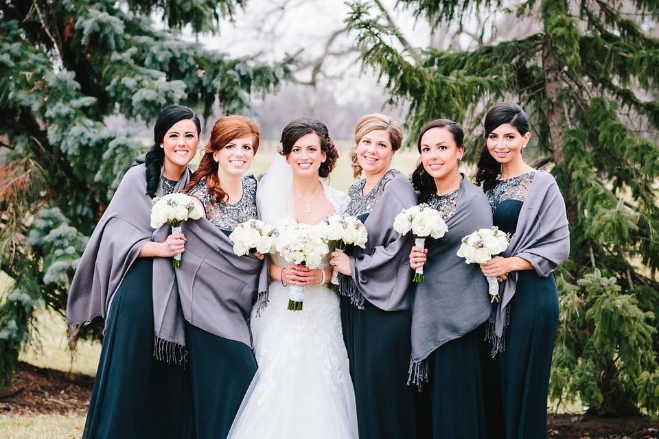 Bridal bouquet and bridesmaids' bouquets designed by L.A. Flowers, Inc.Beautiful photo taken by Jordan Imhoff Photography - http://www.jordanimhoffphotography.com/Wedding Coordinator: Everlasting Impressions - http://www.everlastingimpressions-events.com/