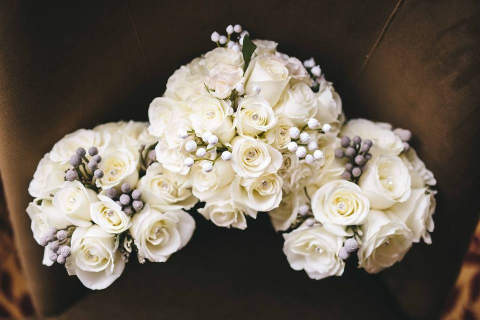 Bridal bouquet and bridesmaids' bouquets designed by L.A. Flowers, Inc.Beautiful photo taken by Jordan Imhoff Photography - http://www.jordanimhoffphotography.com/Wedding Coordinator: Everlasting Impressions - http://www.everlastingimpressions-events.com/