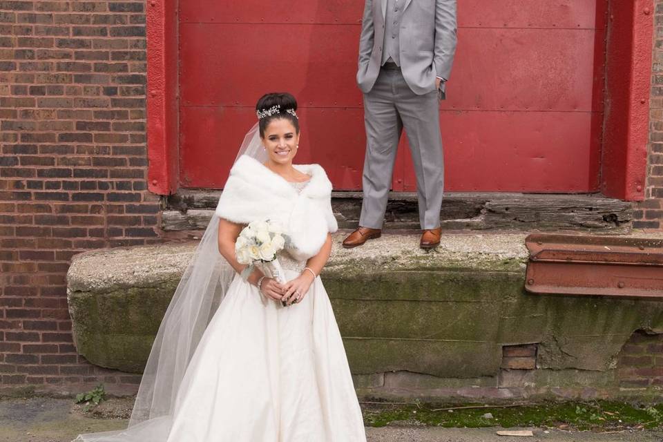 Bridal bouquet and boutonniere designed by L.A. Flowers, Inc.Lowest Chicago Hotel WeddingBeautiful photo taken by Michael Saukstelis of Michael Paul Photographers http://www.michaelpaulphotographers