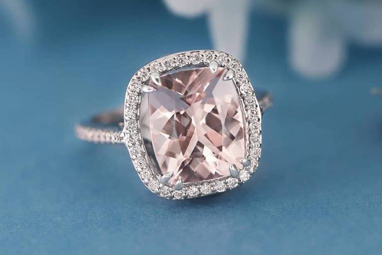 Morganite Halo Diamond Ring