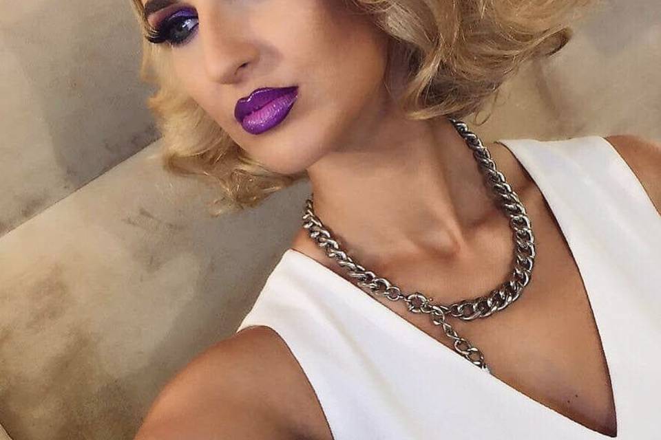 Bridal hair and purple lip