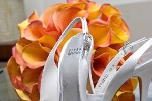 Stuart Weitzman shoes with mango calla bouquet