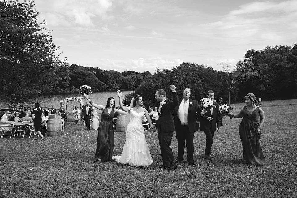 Wedding party in black and white