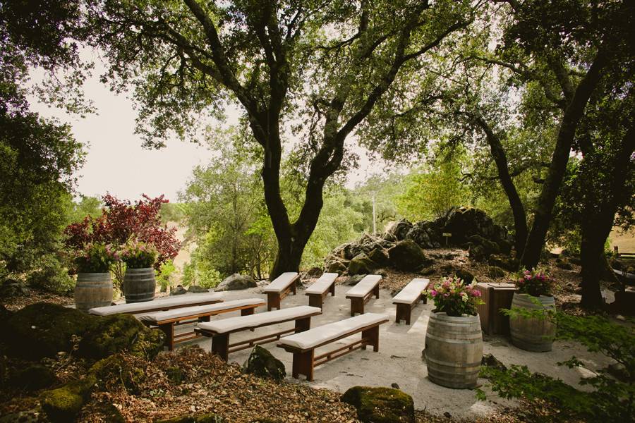 Ceremony location surrounded by trees