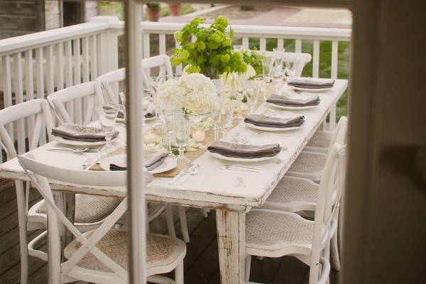 Outdoor wedding reception on patio