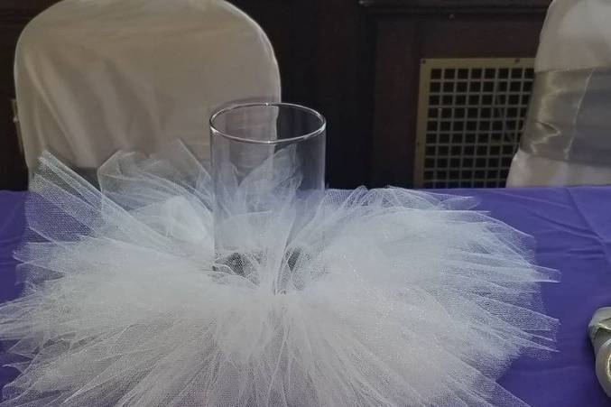 Centerpiece with white tulle
