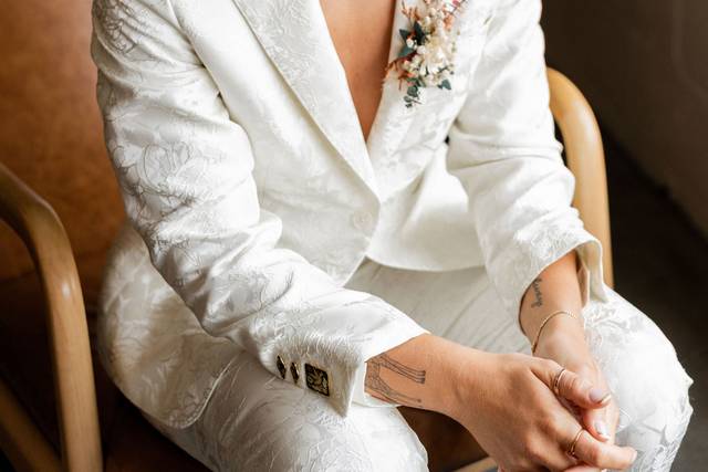 Bride in wedding jacket
