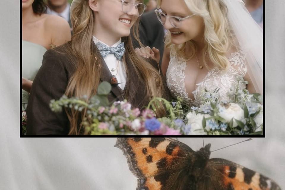 Bride in brown suit