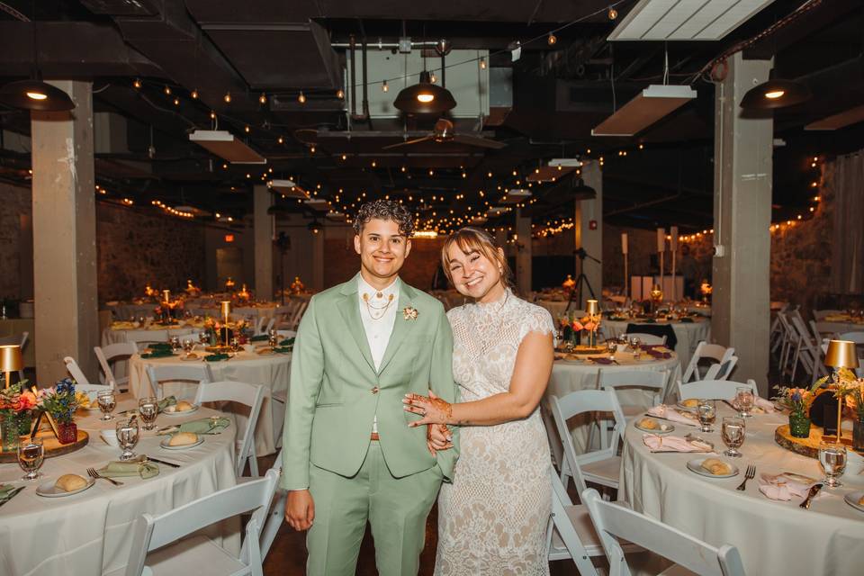 Bride in green suit