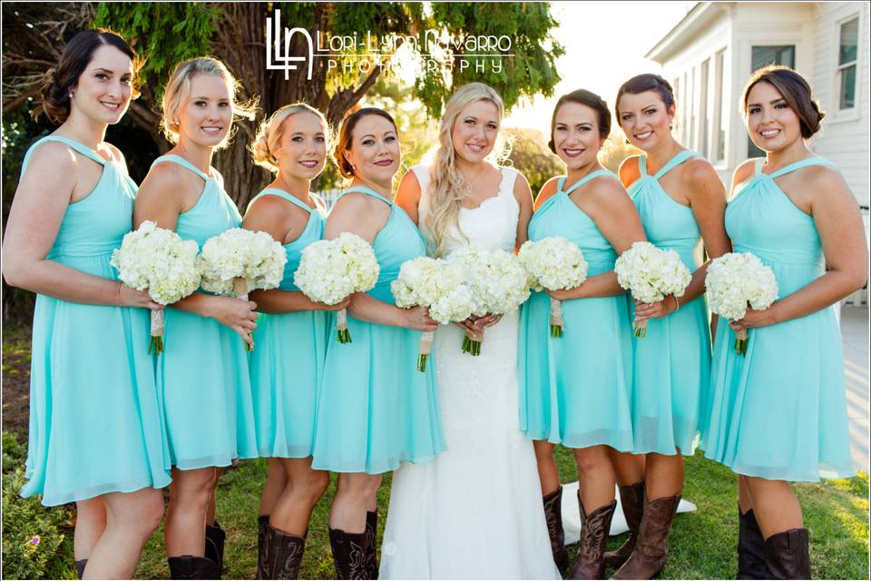 Bride with her bridesmaids