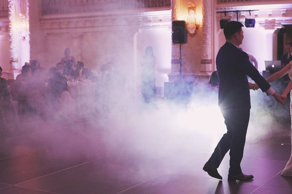 First dance using a fog machine and videography lights i bring
