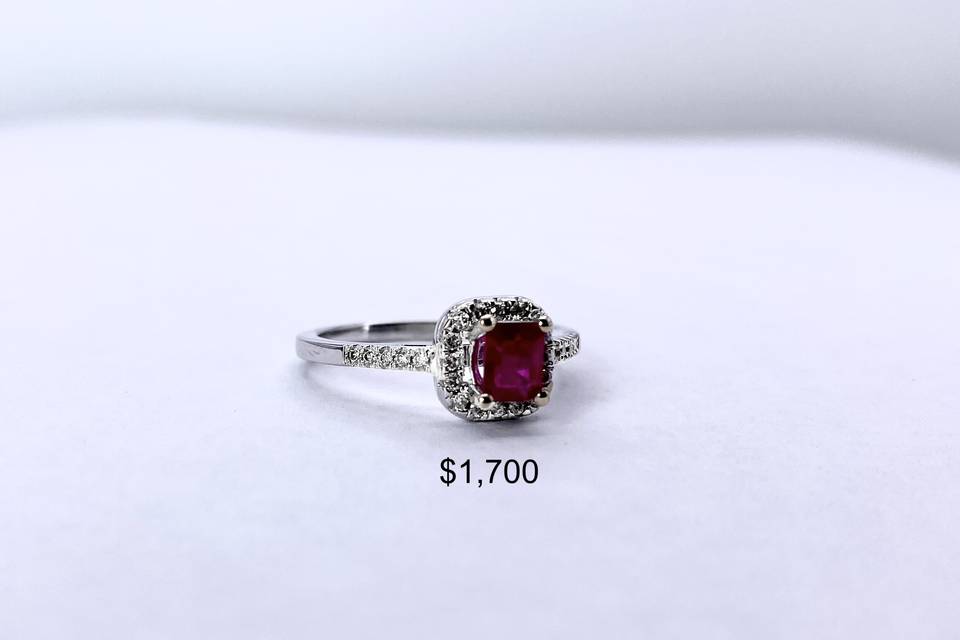 Central Ruby Ring and Diamonds