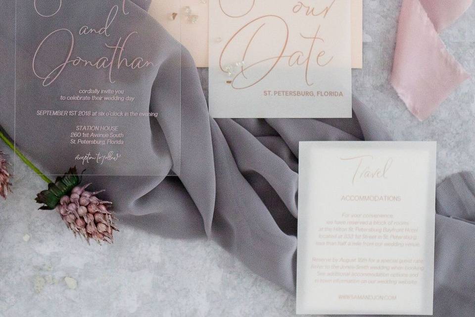 Acrylic and vellum invitation