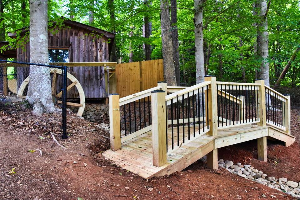 Water wheel, bridge to deck