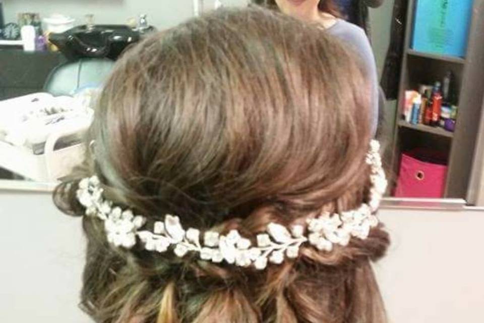 Waterfall braid and curls with flowers