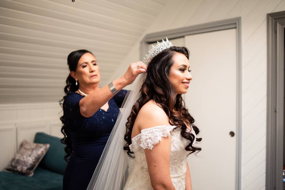 Getting ready with her mom