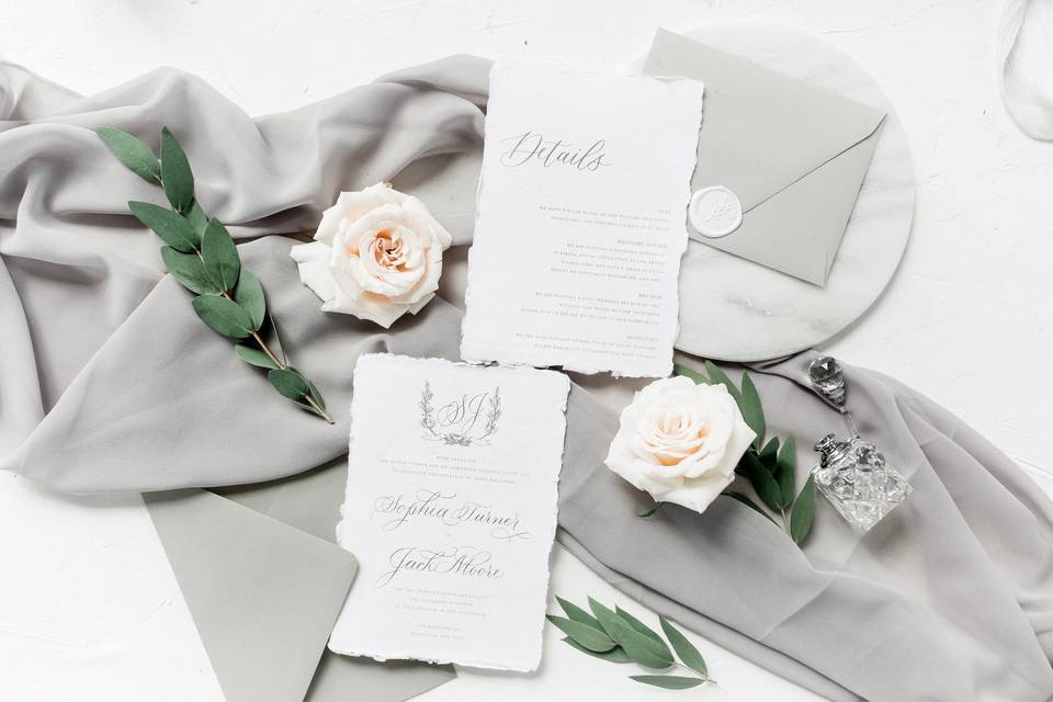 Handmade paper wedding invitat