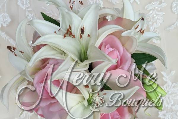 Beautiful true touch lily and true touch pink rose bouquet
