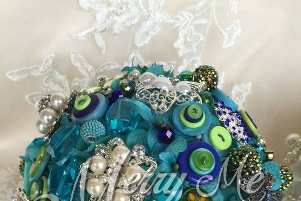 This button and brooch bouquet was for a UK bride. Any bouquet can be duplicated and customized to your liking.