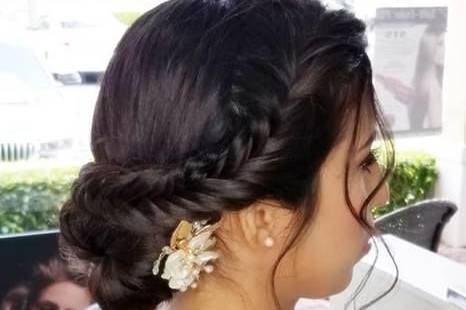 Bohemian bridal side braid updo