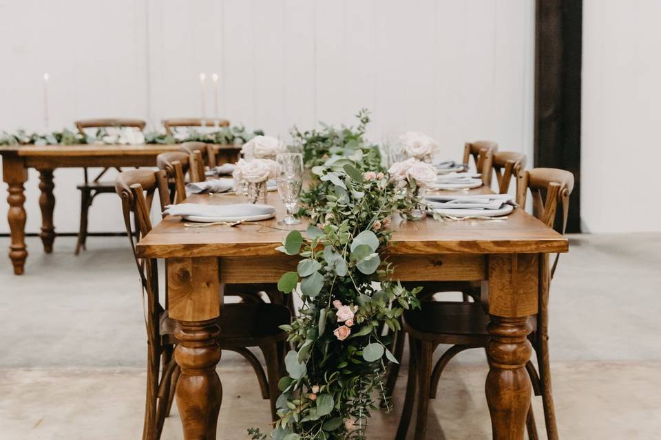 Barn Interior with banquet tables