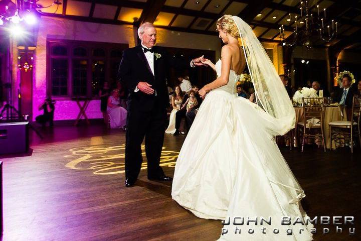 Bride and guests dancing