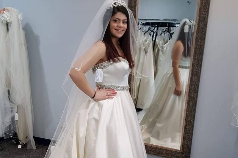 Trying on dresses