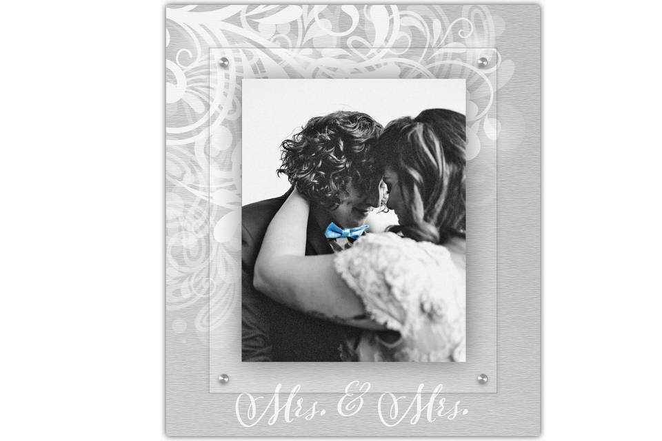 Mrs and Mrs brushed metal frame