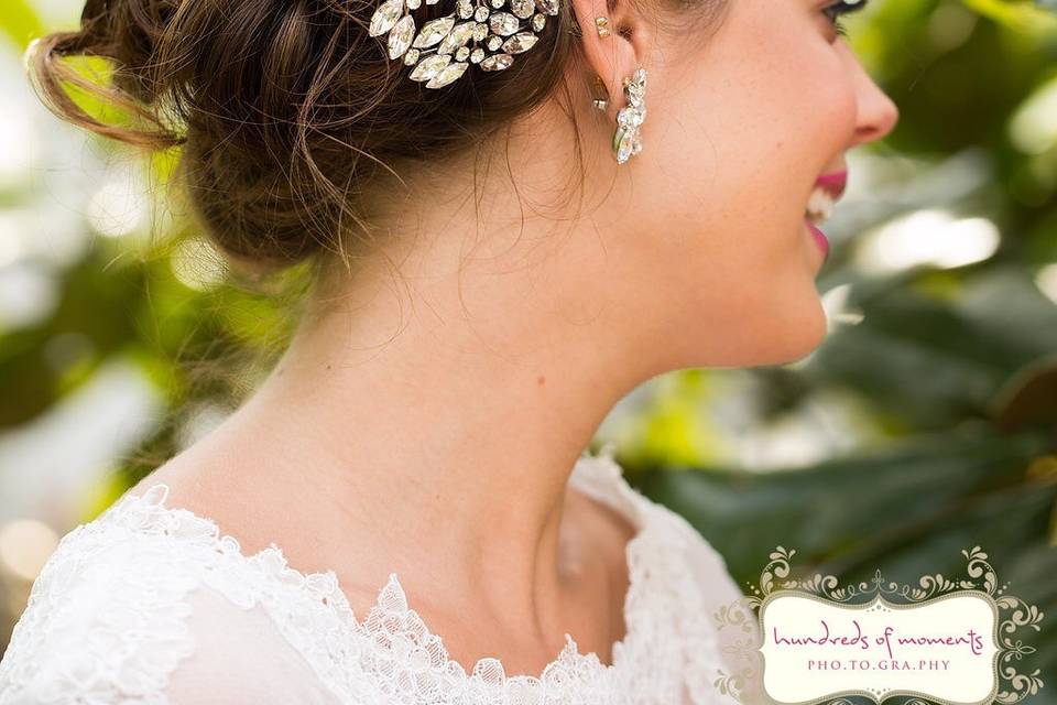 Wedding updo with accessory on the side