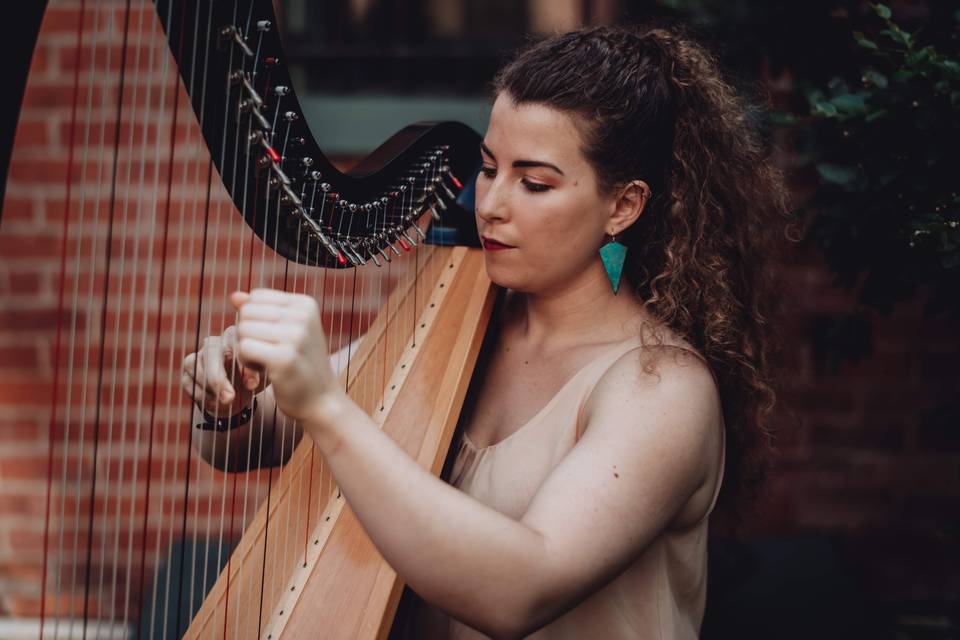 Kelsey playing harp