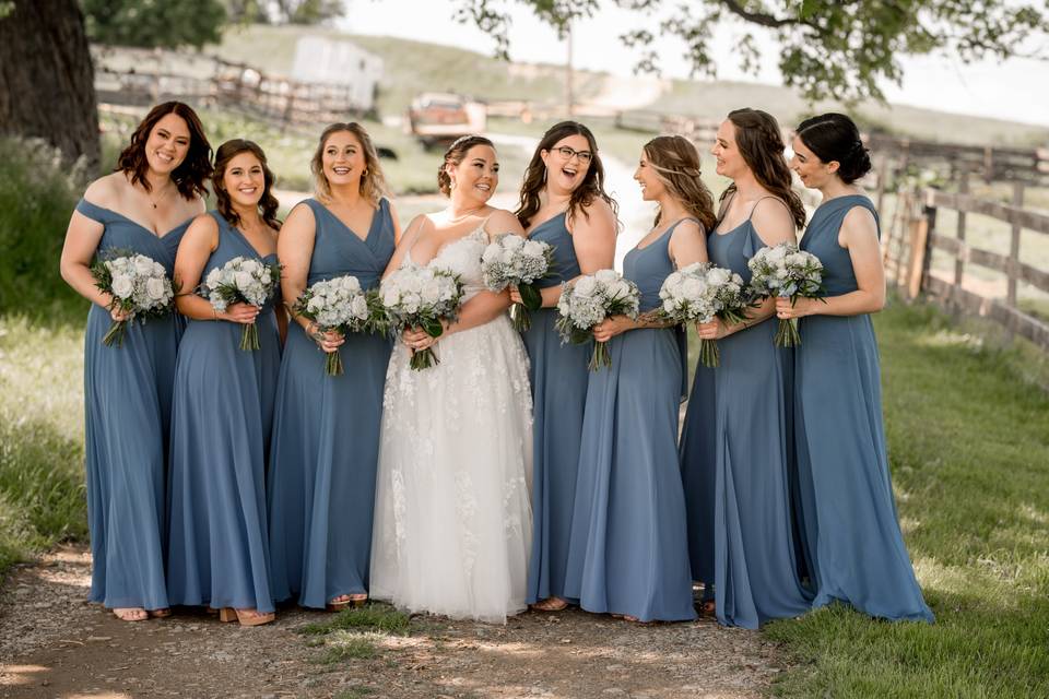 Laughing with her bridesmaids