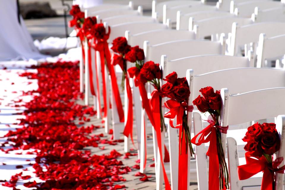 Roses on the aisle seats and floor