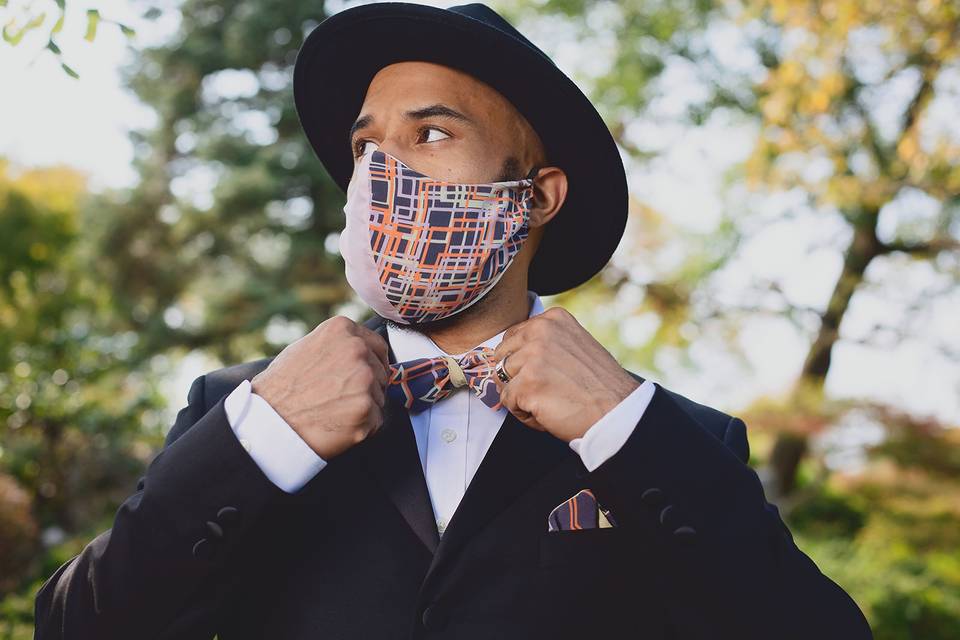 Custom groom mask and bow tie