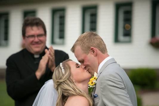 Newlyweds kiss