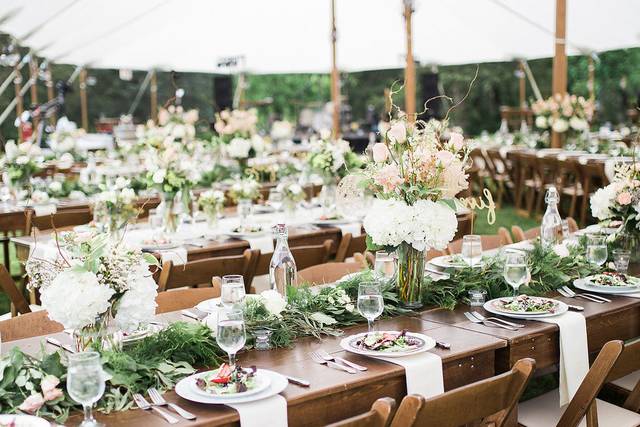 A beautiful outdoor tent and vintage china go hand in hand.